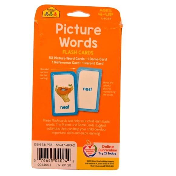 School Zone Picture Words Flash Cards  Ages 4 and Up Phonics Sight Words - Picture 4 of 6